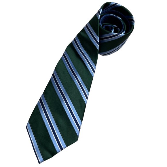 Tommy Hilfiger Diagonal Stripe Silk Tie Blue Green 3" Wide - Picture 1 of 6